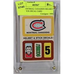 1976 MONTREAL CANADIEN HELMET AND STICK DECAL CARD