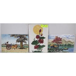 LOT OF 3 SAND AND COLORED ROCK MASTERPIECES