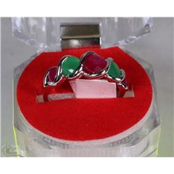 #43-NATURAL RED RUBY/EMERALD  RING