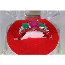 #41--NATURAL RED RUBY/EMERALD/CZ RING