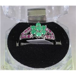 #42-NATURAL RED RUBY/EMERALD RING