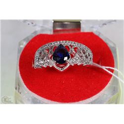 # 5-NATURAL SAPPHIRE/CZ .925 SOLID SILVER RING