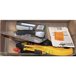FLAT OF DEWALT 100' TAPE MEASURE/ CHALK LINE/ ETC