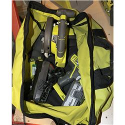 BAG WITH RYOBI CORDLESS TOOLS W/CHARGER 1 BATTERY