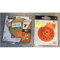 LOT W/RIDGID 7" DIAMOND CUP AND 7" WHEEL
