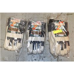 3 PAIRS HERCULES SZ LARGE WORKGLOVES