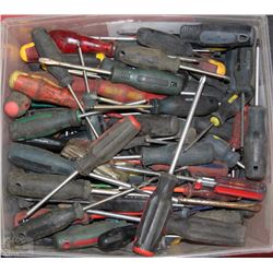 LARGE BIN FULL  OF ASSORTED SCREWDRIVERS INCLUDING