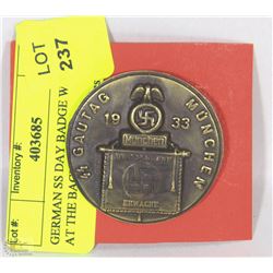 GERMAN SS DAY BADGE WITH PIN AT THE BACK