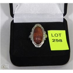 STERLING SILVER RING SIZE 6.5 WITH STRIPED BROWN