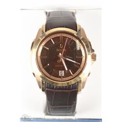 #46)MENS BULOVA GOLD/COPPER WATCH W/BROWN