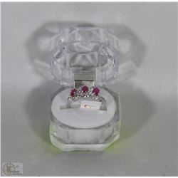 #13-NATURAL RUBY/CZ.925 SOLID SILVER RING