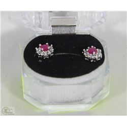 #19-NATURAL RED RUBY /CZ EARRINGS.925 SOLID SILVER