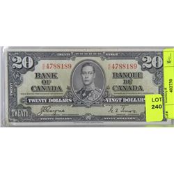 1937 CANADIAN TWENTY DOLLAR BILL $20