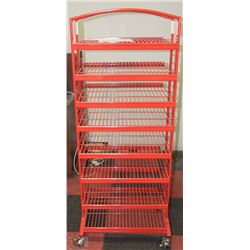 RED METAL COMMERCIAL DISPLAY SHELF