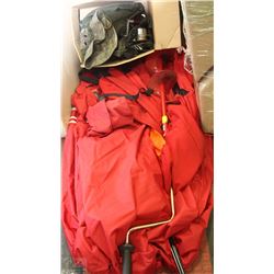 LARGE ICE FISHING HUT WITH AUGER, HIP WADERS