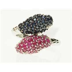 #30-STERLING SILVER RUBY & SAPPHIRE RING SIZE 9