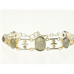 #34-STERLING SILVER MOONST & PEARL BRACELET