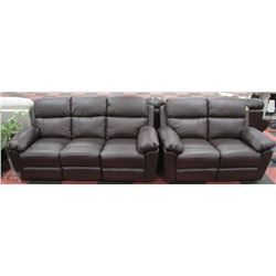 WHISTLER BROWN LEATHER RECLINING SOFA & LOVESEAT