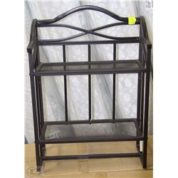 BLACK METAL AND WICKER COUNTER VANITY/SHELF