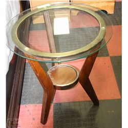 ROUND DECORATIVE GLASS AND WOODEN END TABLE
