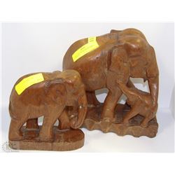 LARGE 2-PC SOLID WOOD CARVED ELEPHANT