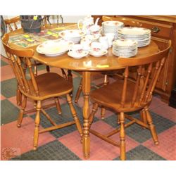 ROUND WOODEN TABLE, 4 CHAIRS WITH LEAF & MATCHING