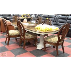 LARGE WOOD TABLE WITH 6 CARVED CHAIRS