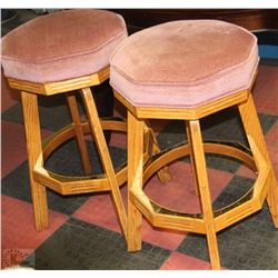 2 OAK AND UPHOLSTERED STOOLS