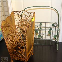 WROUGHT IRON UMBRELLA/CANE STAND + DECORATIVE WIRE