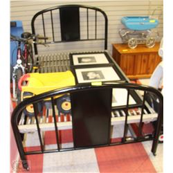 BLACK METAL TUBULAR BEDFRAME ON WHEELS