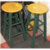 Image 1 : PAIR OF WOOD AND GREEN BAR STOOLS