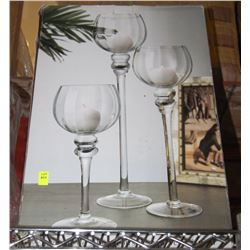 SET OF 3 STEMMED GLASS CANDLE HOLDERS