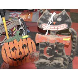 GLOWING CAT  32"H  AND PUMPKIN STAND