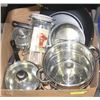 Image 1 : BOX W/POTS & PANS W/LIDS