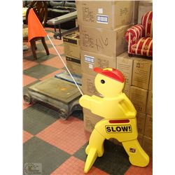 SLOW SAFETY CHILDREN PLAYING SIGN WITH FLAG