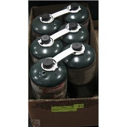 BOX OF 6 NEW COLEMAN PROPANE BOTTLES