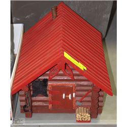 VINTAGE FOLK ART WOOD CABIN LAMP- HAND CARVED AND