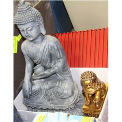 LARGE BUDDHA SCULPTURE+SMALL GUARDIAN LION