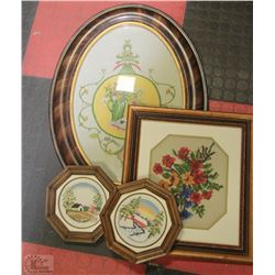 COLLECTION OF 4 VINTAGE FRAMED NEEDLE WORK ART