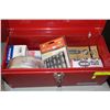 Image 1 : RED METAL TOOL BOX WITH 6 HOLE PUNCH, NEW TAPES &