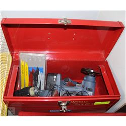 TOOLBOX RED METAL WITH CONTENTS INCL 5 IN 1 TOOL