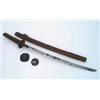 Image 1 : A WWII Japanese Katana, with pierced tsuba and leather-mounted hilt and scabbard, blade length 24...