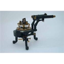 A late 19th century ebonised and polished brass spectrometer, fitted binocular objective lenses,...