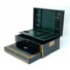 Image 1 : A George IV rosewood writing box, inlaid with cut-brasswork, the hinged lid inset shaped cartouch...