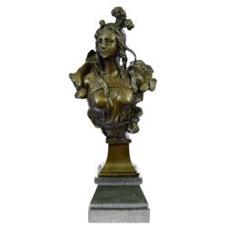 Anton Nelson French Woman Bronze Sculpture on Marble Base Figurine (15"X7")
