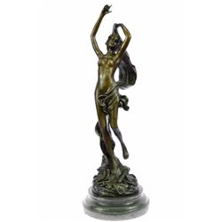 Jean Louis Gregoire Nude Female Bronze Sculpture on Marble Base Figurine (16"X5")