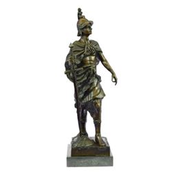 Emile Picault Bronze Figure Roman Warrior Le Devoir Bronze Sculpture on Marble Statue (18"X7")
