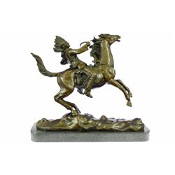 Mounted Indian Chief Bronze Sculpture By Karl Kauba on marble base Figurine (12"X14")