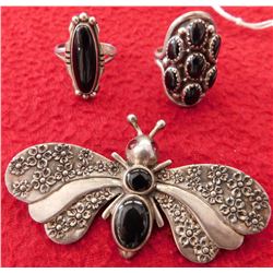 2 Navajo Rings & Dragonfly Pin