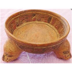 Mayan Tri-Leg Carved Jaguar Effigy Bowl